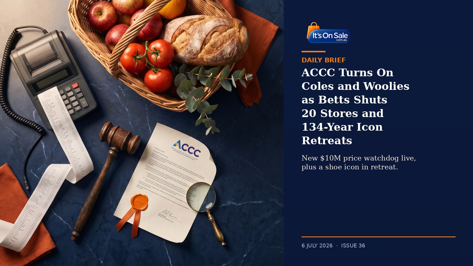 ACCC price watchdog takes on Coles and Woolworths as Betts shuts 20 stores - Its On Sale Daily Brief Issue 36 6 July 2026