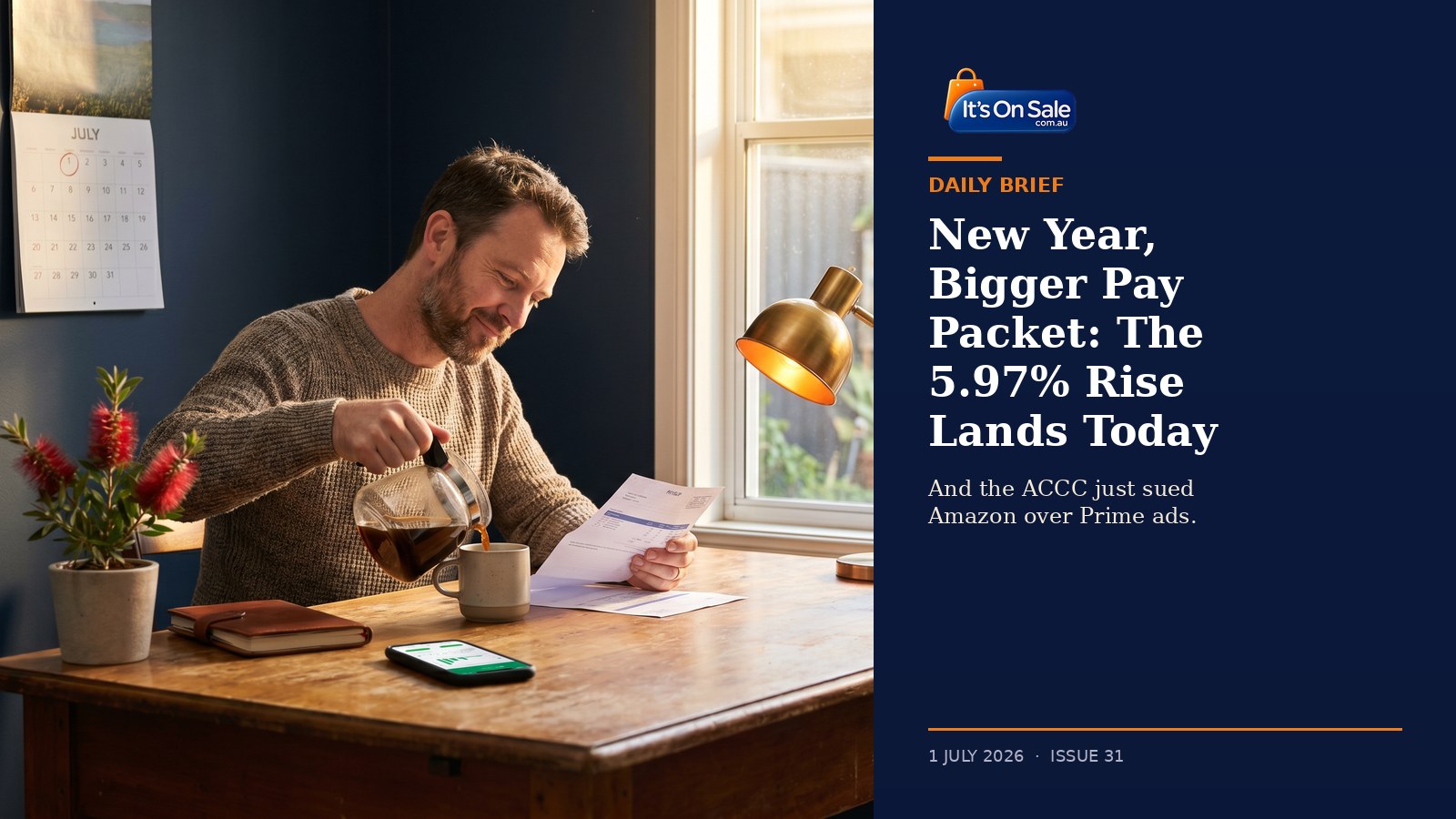 It's On Sale Daily Brief Issue 31, 1 July 2026 - New financial year pay rise + ACCC Amazon case
